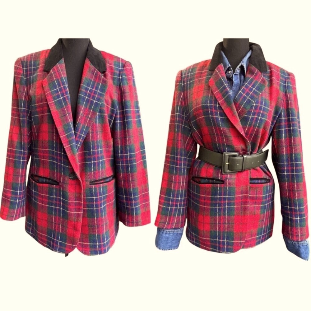Preppy Tartan Wool Plaid VTG Blazer officesiren corpcore 80s 90s y2k classic 10